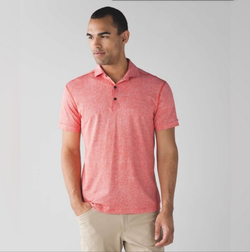 Lululemon Propel Polo Shirt Linen Texture White Prince Red Size XXL